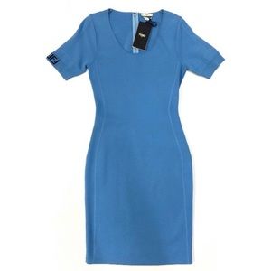Fendi designer Antigua blue short sleeve knit dress with blk monogram